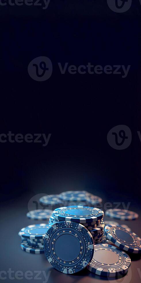 Realistic Poker Chips or Gambling Tokens for Casino Game. Betting on a Better Financial Future, Vertical Banner or Template and Copy Space. Technology. photo