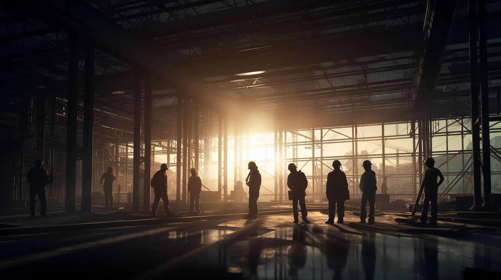 Silhouettes of people walking in a warehouse. 3d rendering photo