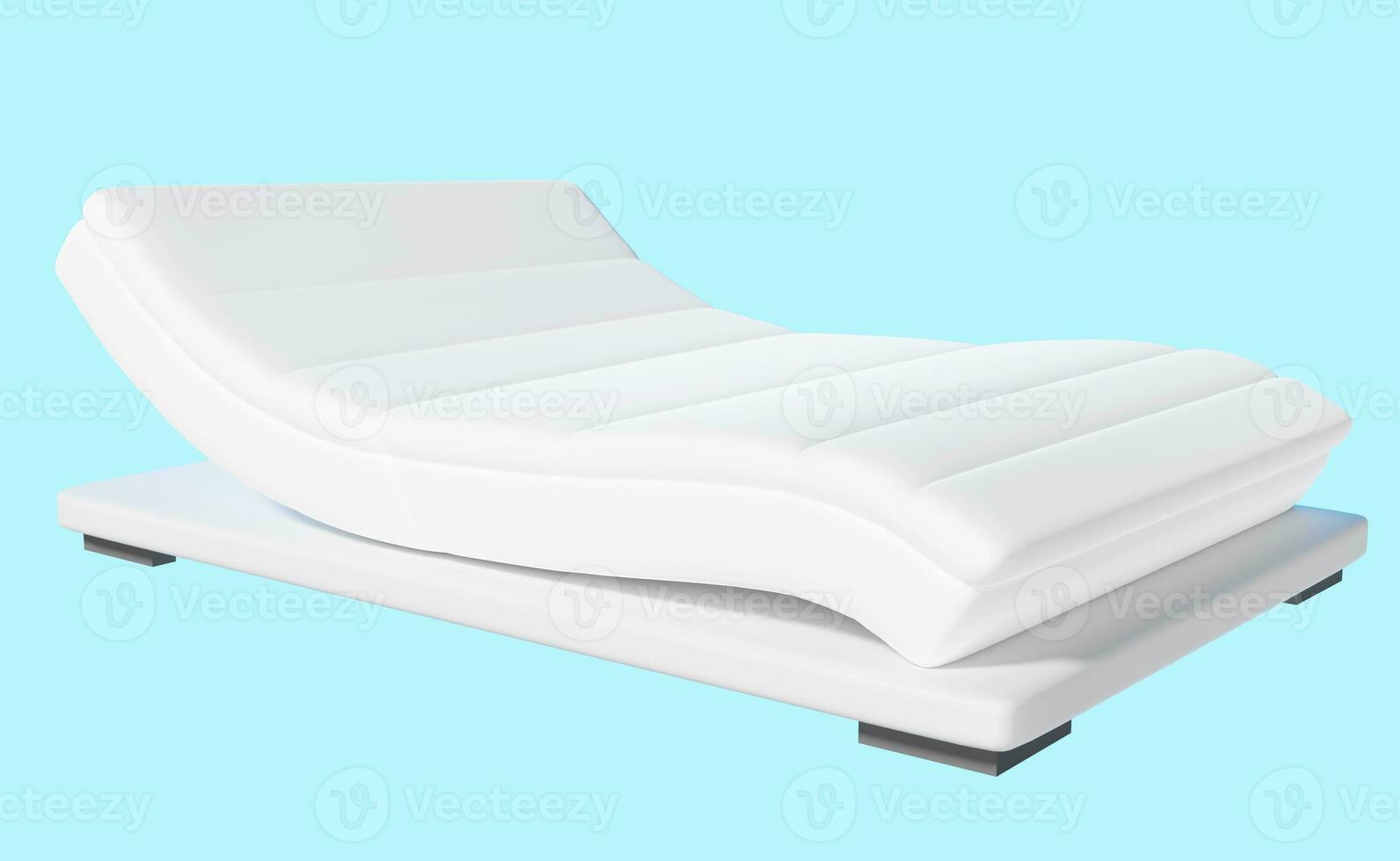blanco colchón para comodidad dormir aislado en azul antecedentes. 3d hacer ilustración, recorte camino foto