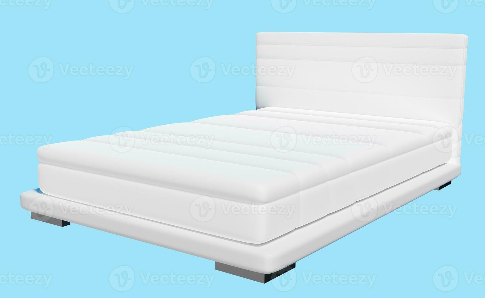 white mattress for comfort sleep isolated on blue background. 3d render illustration, clipping path photo