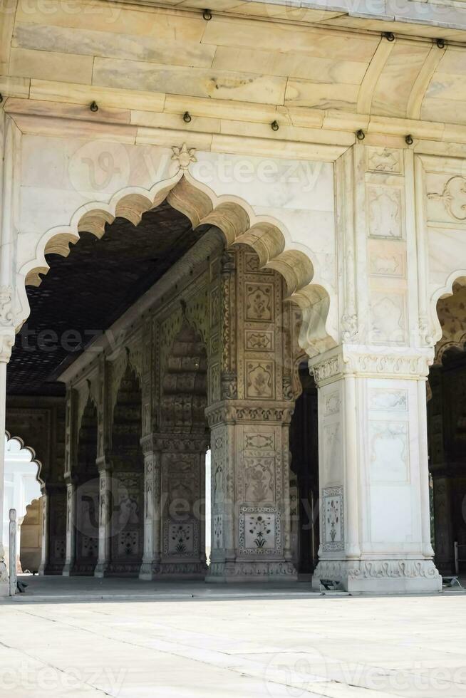 Architectural details of Lal Qila - Red Fort situated in Old Delhi, India, View inside Delhi Red Fort the famous Indian landmarks photo