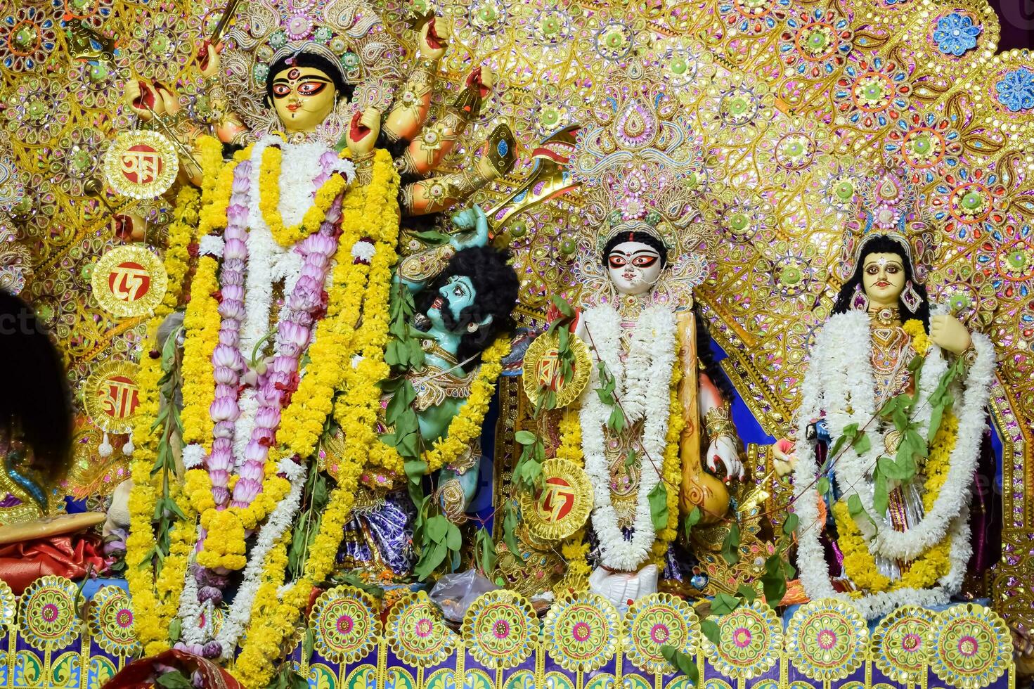 Goddess Durga with traditional look in close up view at a South Kolkata Durga Puja, Durga Puja Idol, A biggest Hindu Navratri festival in India photo
