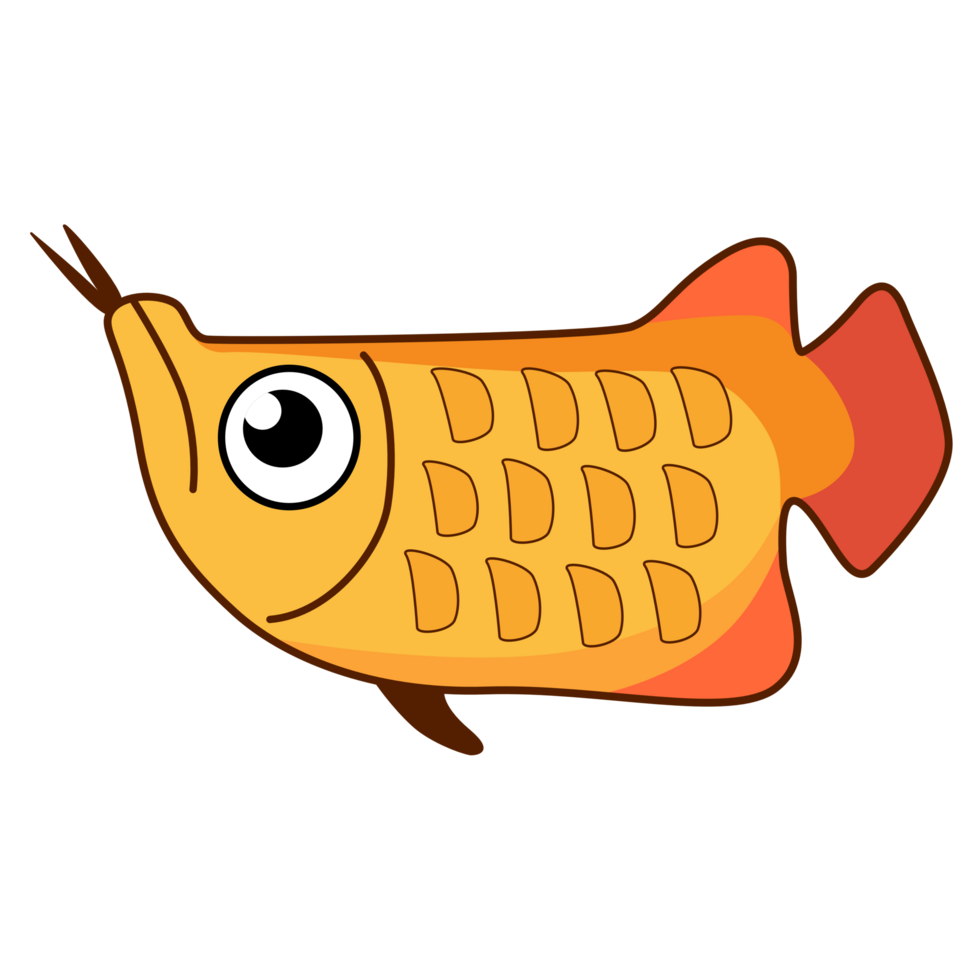 rosso arowana pesce cartone animato stile. cartone animato carino, animale carino png