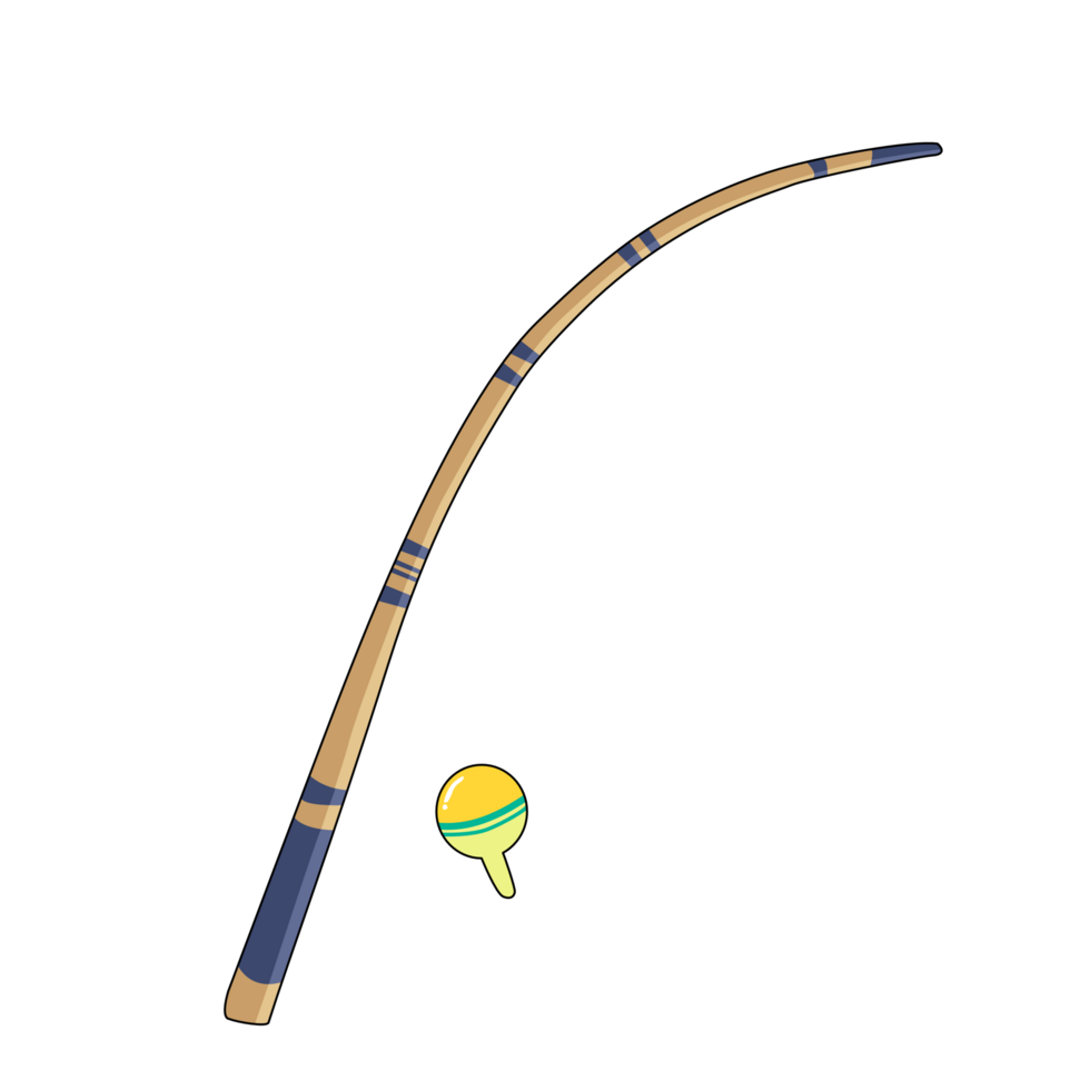Fishing rod and fish icon in cartoon style png