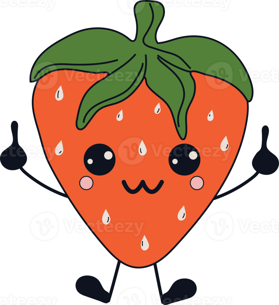 Cute happy funny Strawberry with kawaii eyes . png