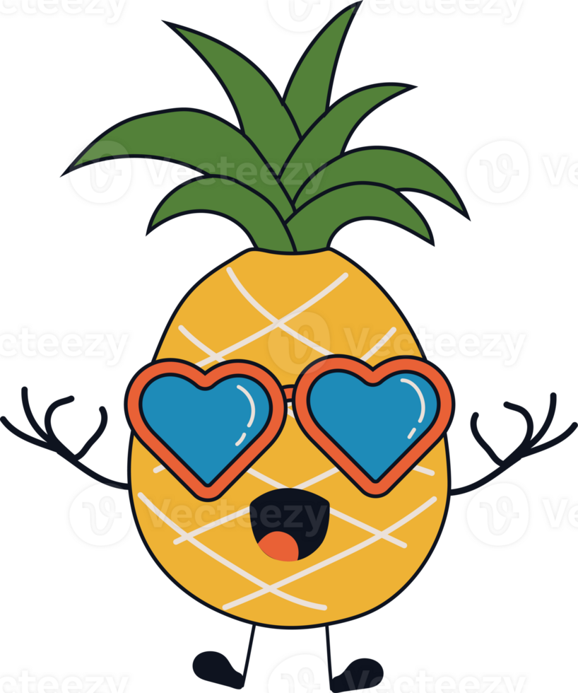 Cute happy funny pineapple with kawaii eyes png