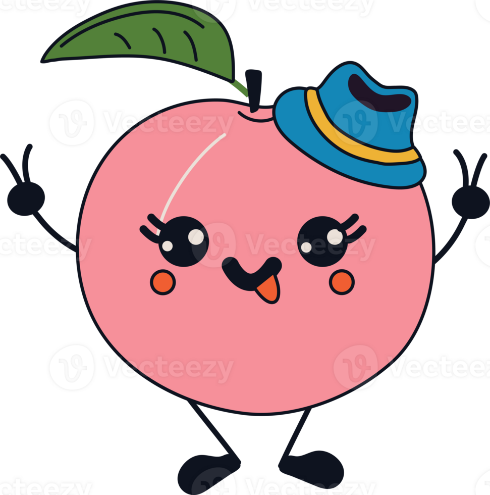 Cute happy funny peaches with kawaii eyes png