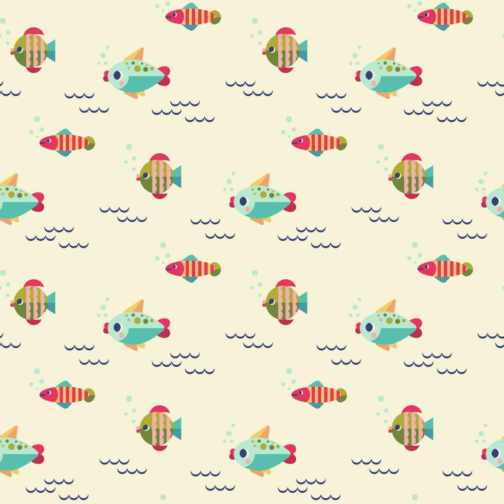 bebé sin costura vector modelo. lindo, de colores dibujos animados peces niños textura para tela, textil, ropa, envase papel, fondo de pantalla. vector ilustración en pastel, retro colores.