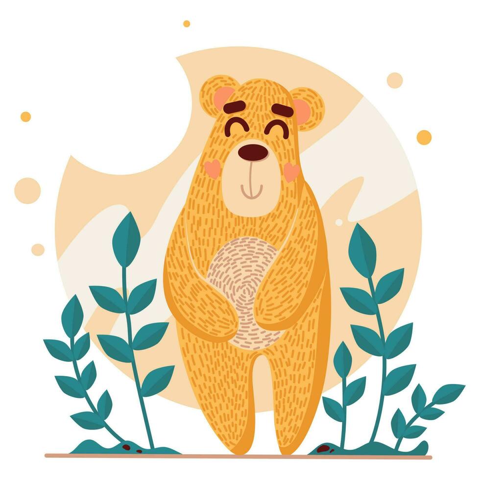 Children's vector illustration hand-drawn. Yellow bear.