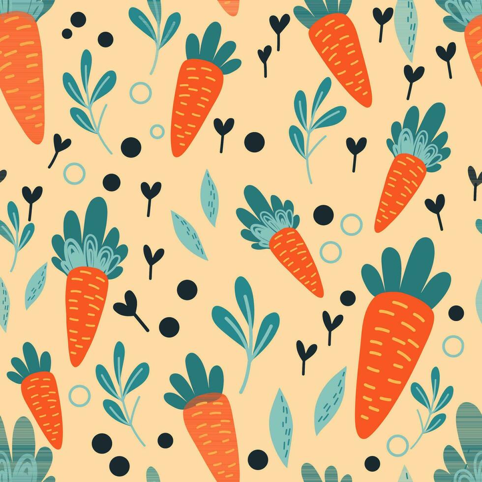 Carrot Seamless Pattern, Background, Vector illustration hand-drawn