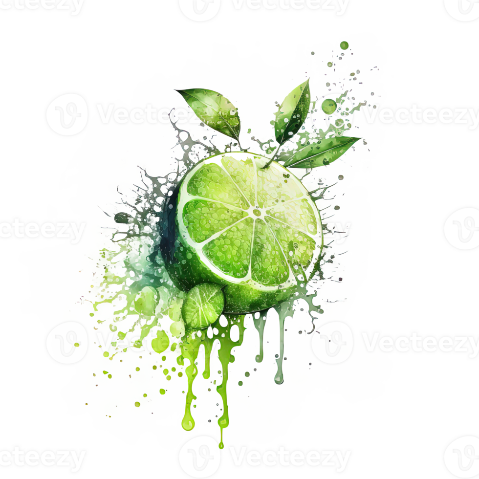Watercolor lime. Illustration png