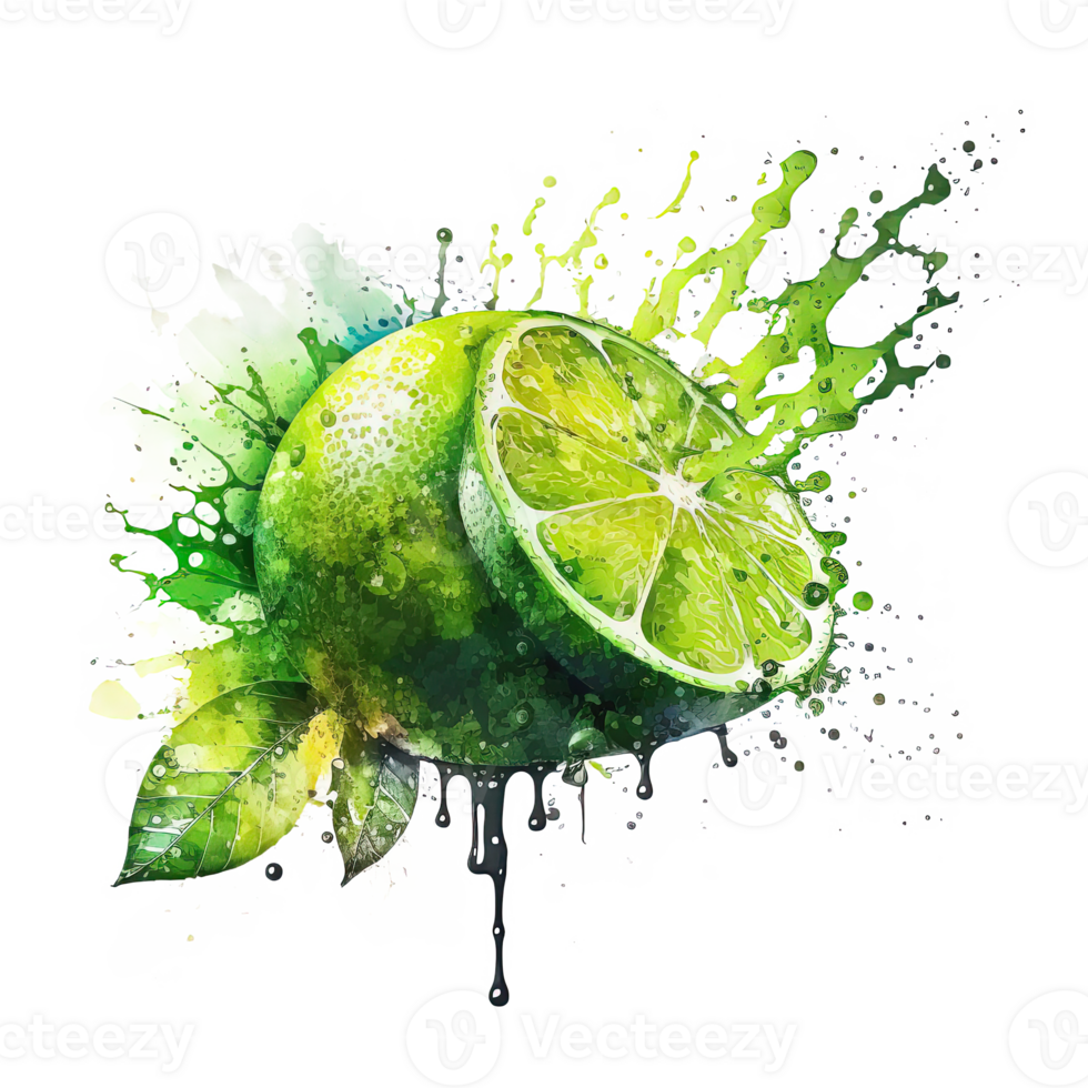 Watercolor lime. Illustration png