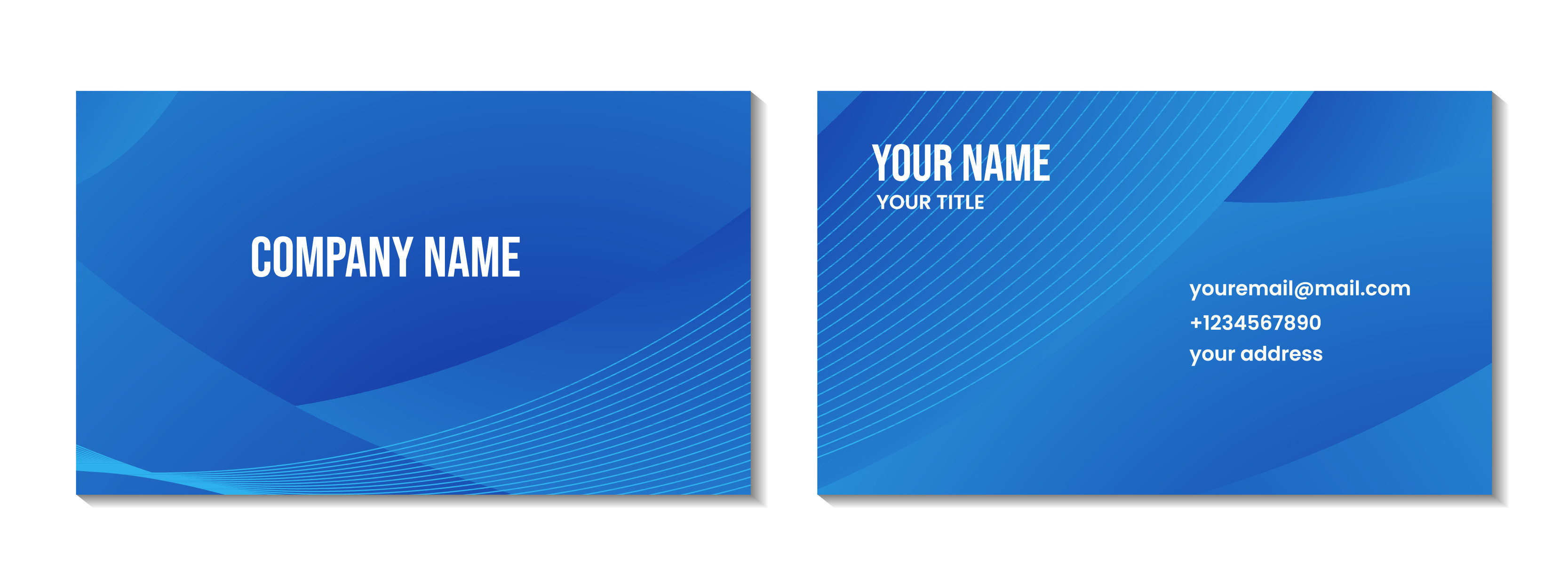 business card design with abstract blue wave gradient background for