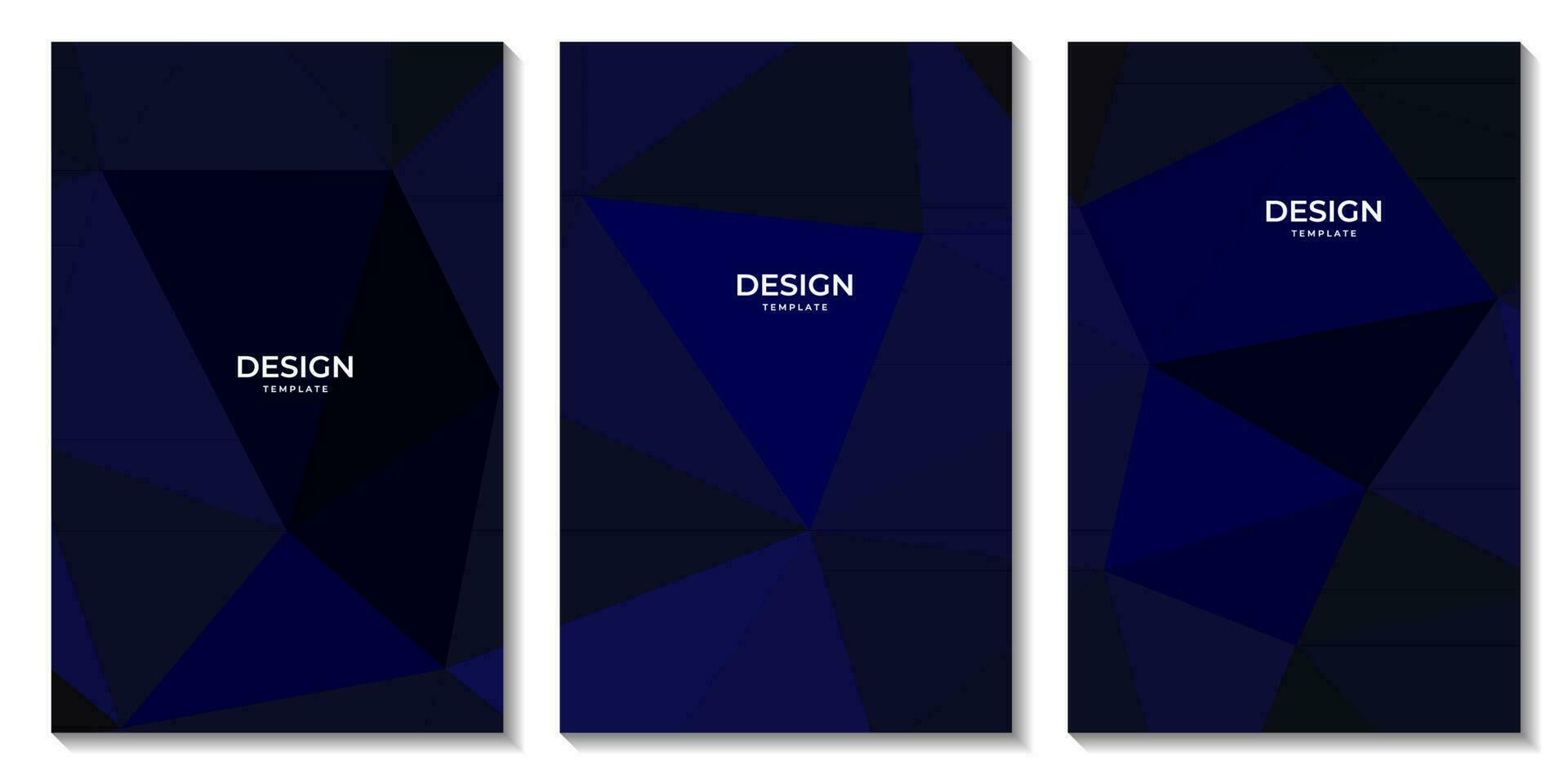 set of flyers abstract dark blue geometric background with triangles for business vector