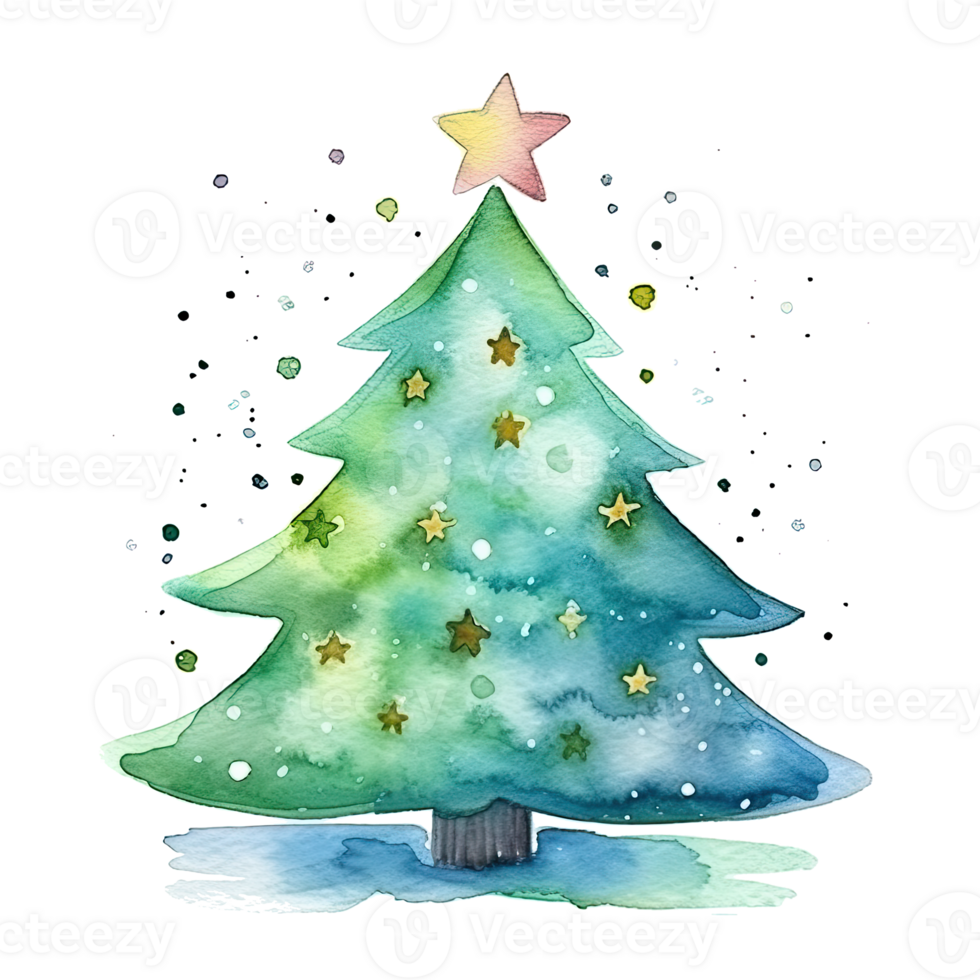 Watercolor Christmas tree isolated. Illustration AI Generative 24678450 PNG