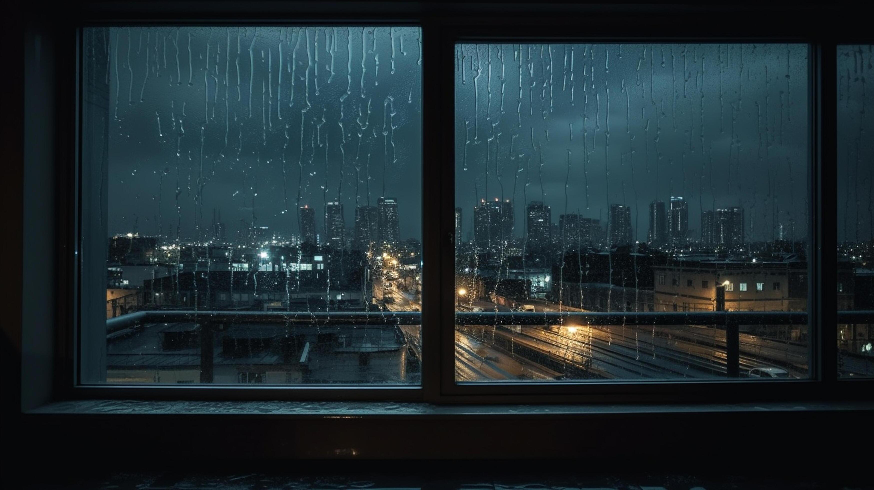 Rainy city view from the window Night cityscape background 24678495 Rainy city view from the window Night cityscape background 24678495