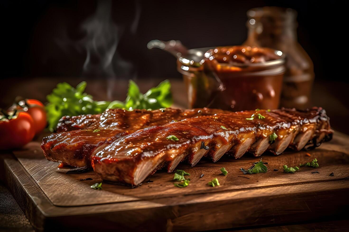 parilla costillas con salsa, americano estilo, generativo ai foto