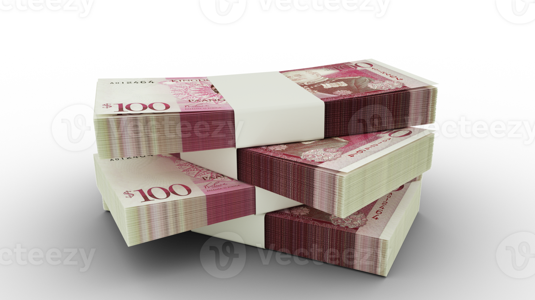 3D rendering of Stacks of Tongan pa'anga notes isolated on transparent background png