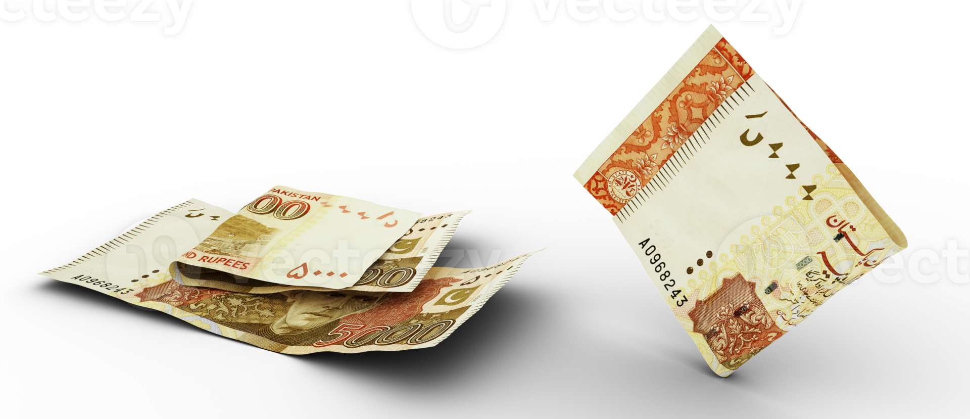 Pakistani Rupee notes isolated on transparent background. 3d rendering png