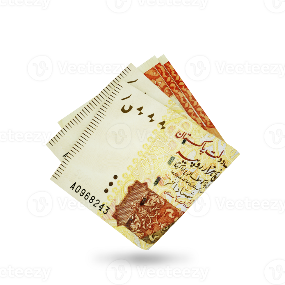 3d rendering of Folded Pakistani Rupee notes isolated on transparent background. png