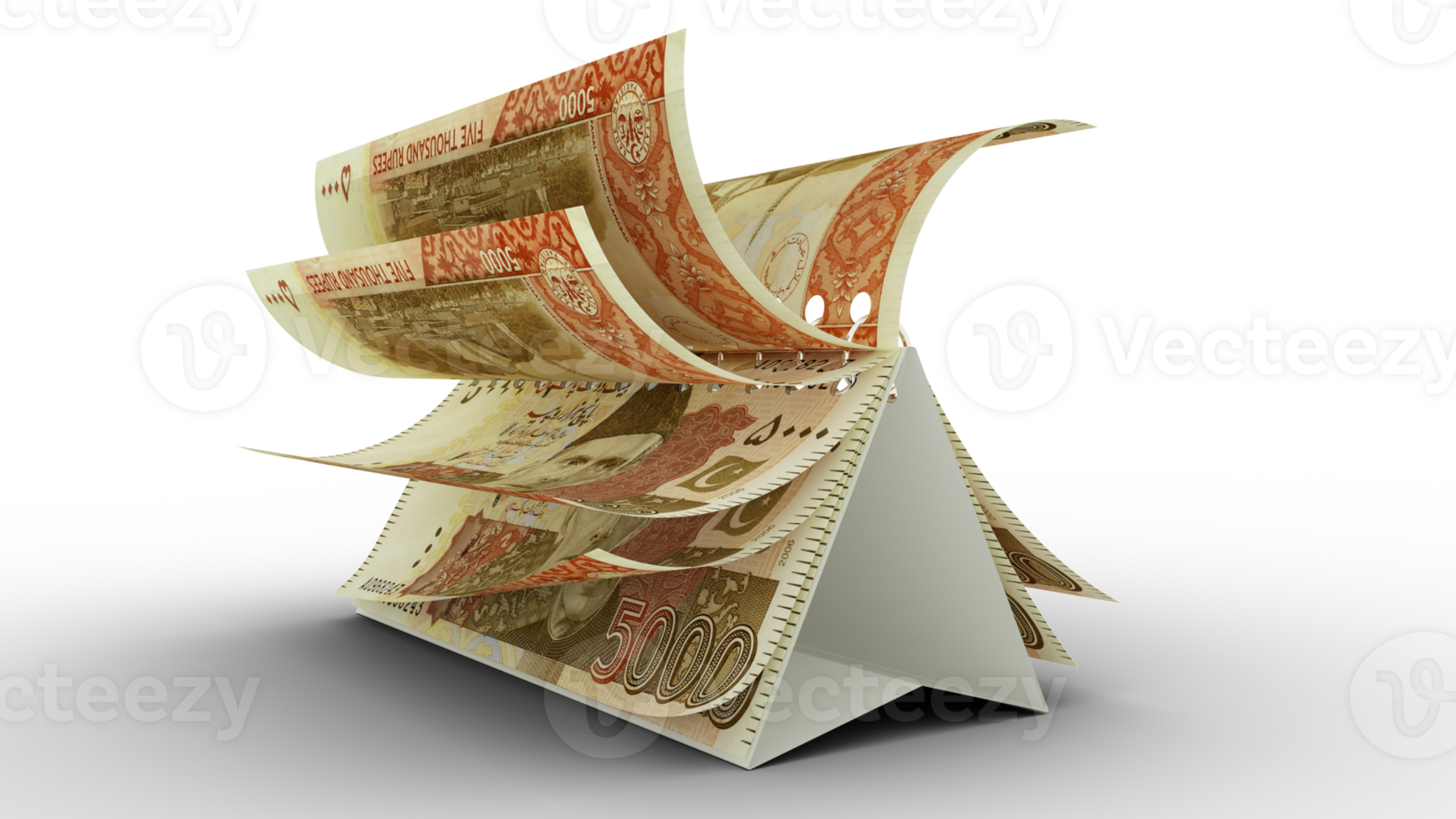 Calendar made of Pakistani rupee notes isolated on transparent background. Money calendar. spending concept. 3d rendering png