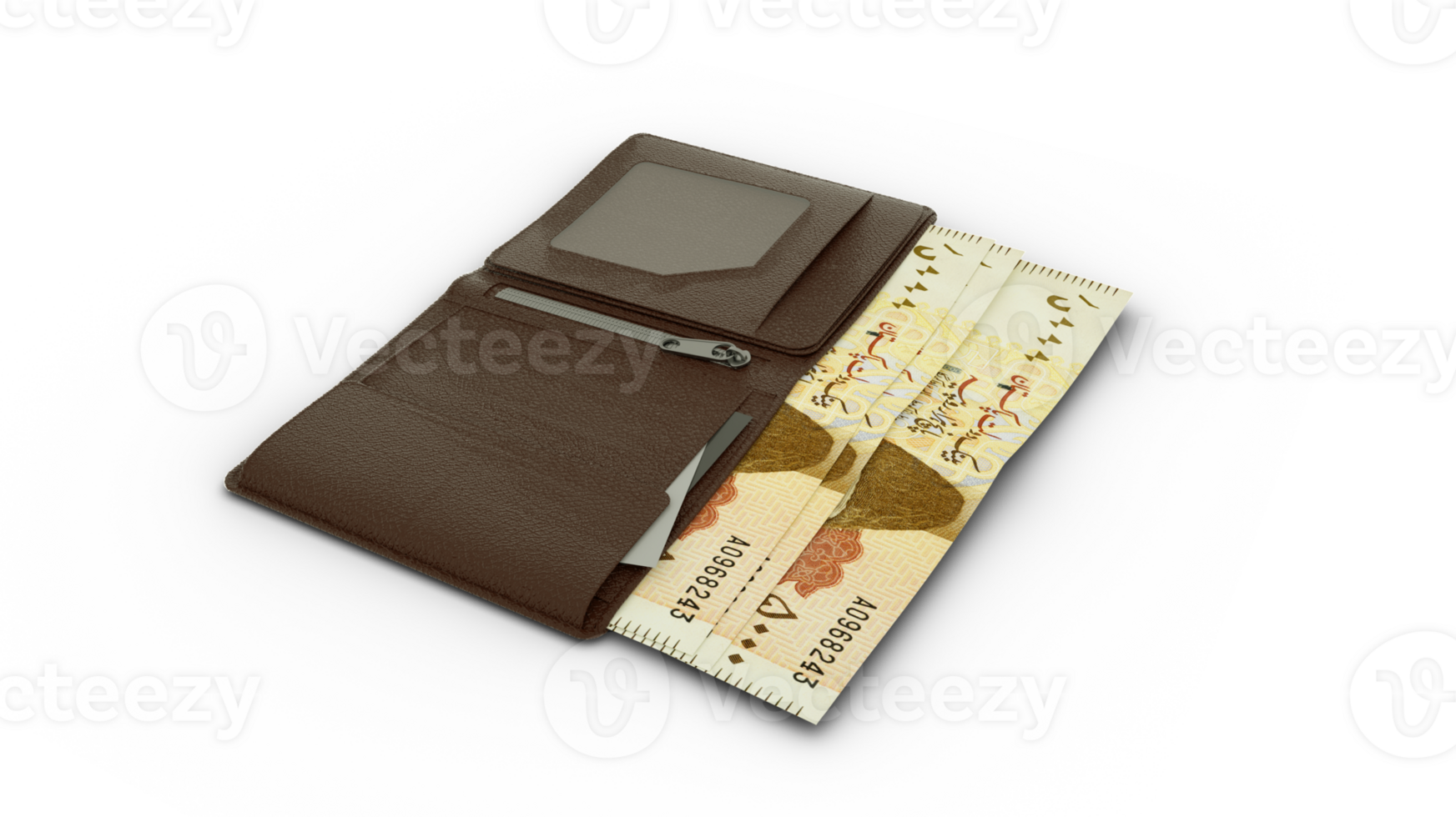 3D rendering of Pakistani Rupee notes in wallet png