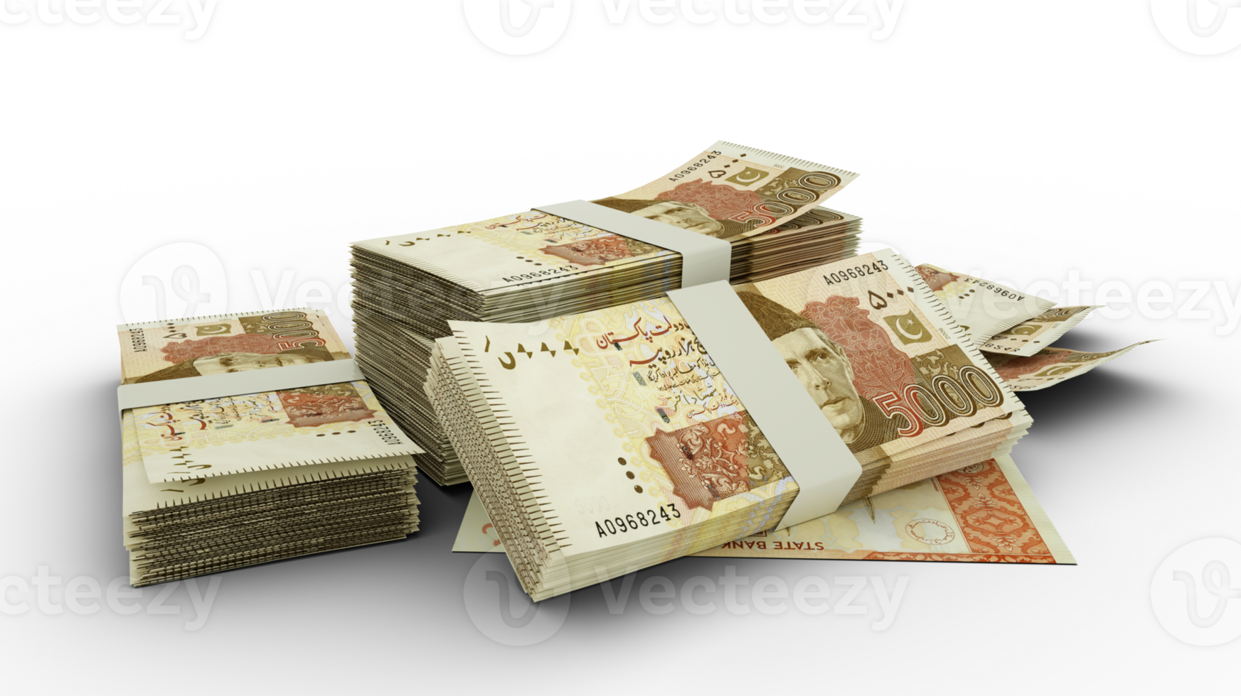 3d Rendering Of Stack Of 5000 Pakistani Rupee Notes Bundles Of 