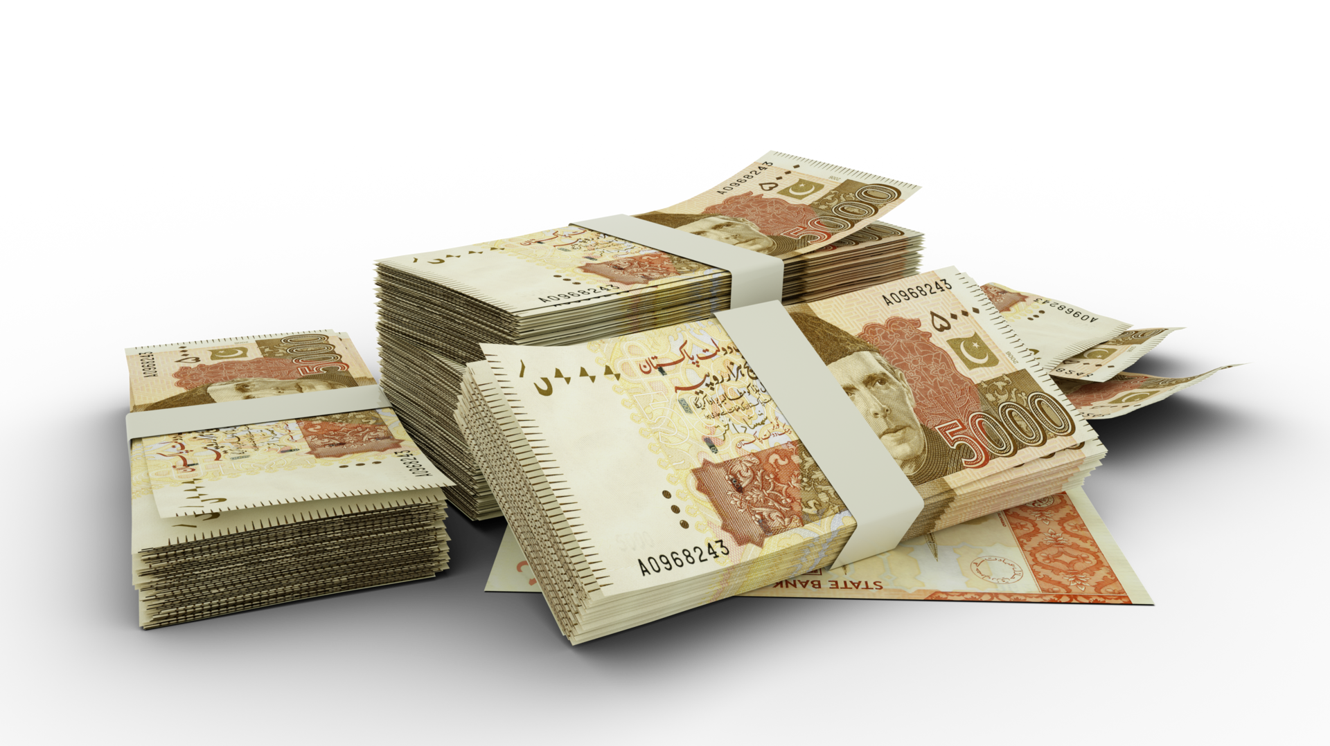 3d rendering of Stack of 5000 Pakistani rupee notes. bundles of ...