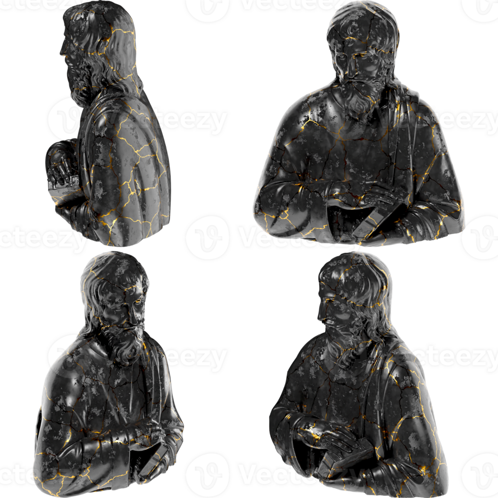 A Saint with a Book - Black glossy marble and gold statue. Perfect for graphic design, promotions png