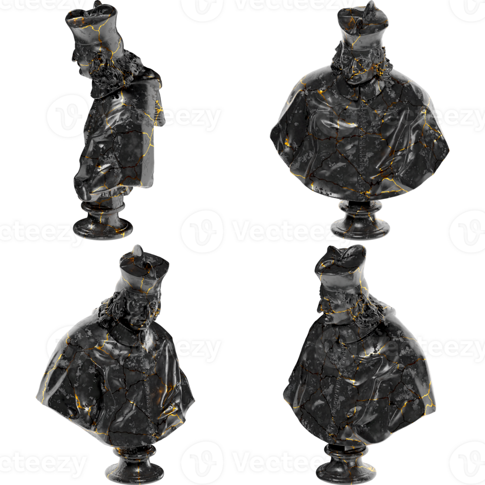 3D render of the Portrait of Cardinal statue blend of black glossy marble and stunning gold accents png