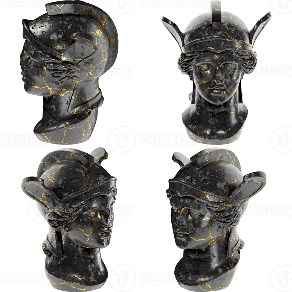 Head of Athena Parthenos A stunning black marble statue with golden accents. for artistic projects png