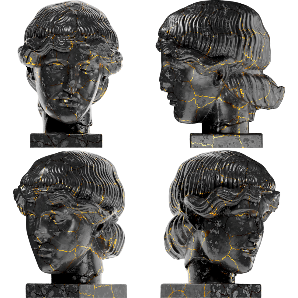 Head of Orpheus A captivating black marble statue with golden accents