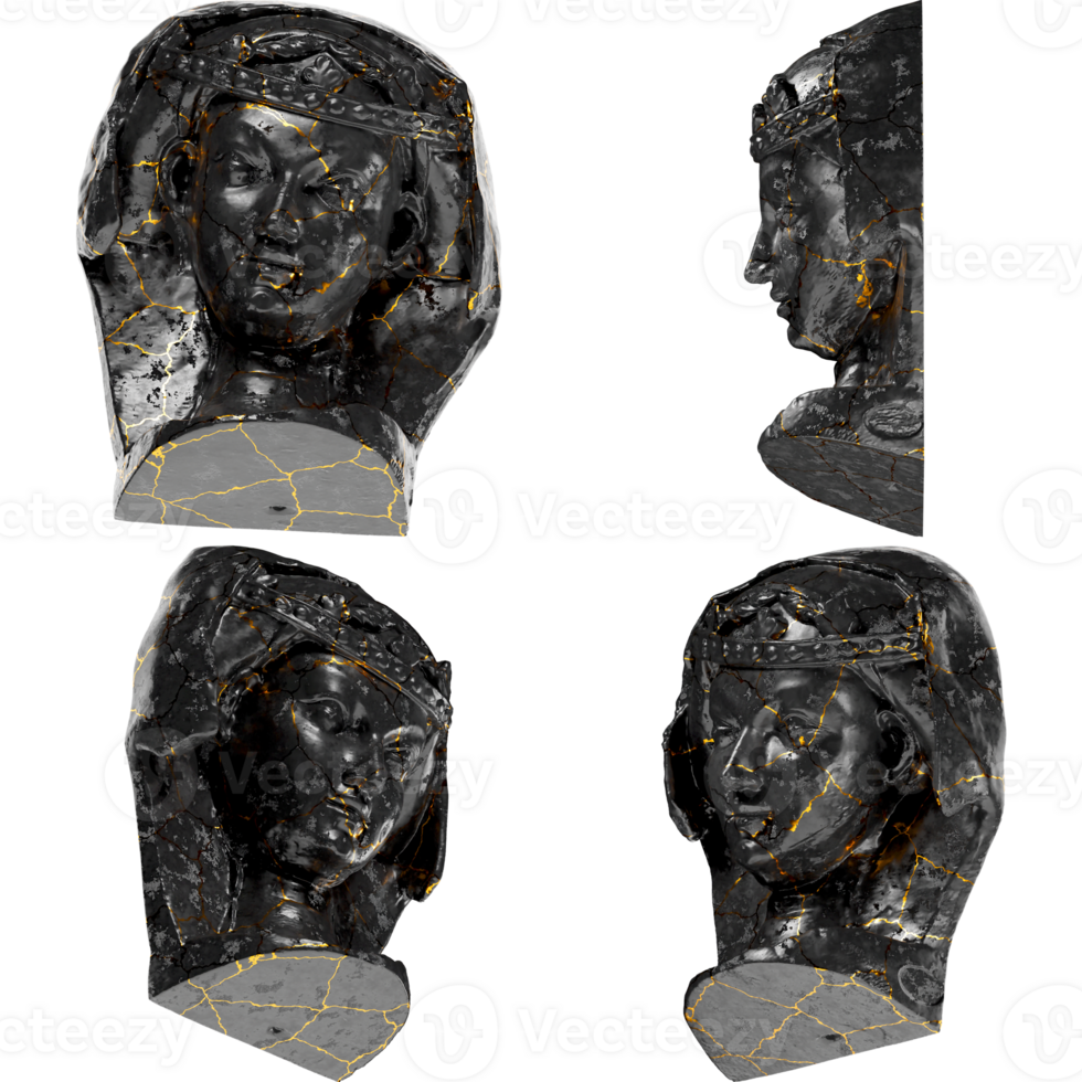Head of an unwise Virgin A captivating black marble statue with golden accents for artistic projects png