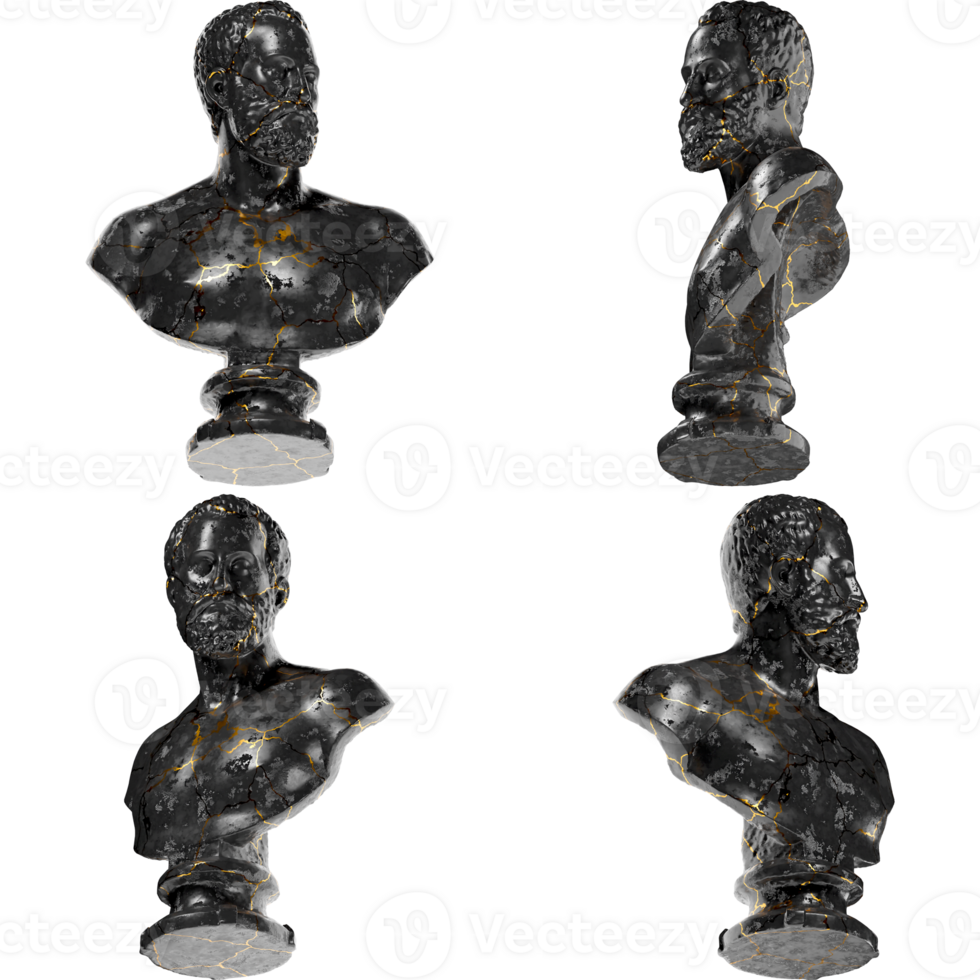 Bust of Ottavio Farnese Black glossy marble and gold statue. Perfect for graphic design, promotions png