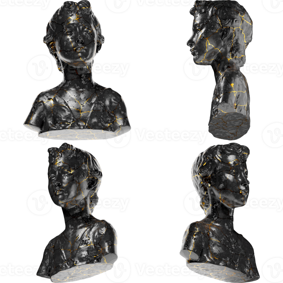 3D render of the John the Baptist as a child statue crafted in black glossy marble with elegant gold png