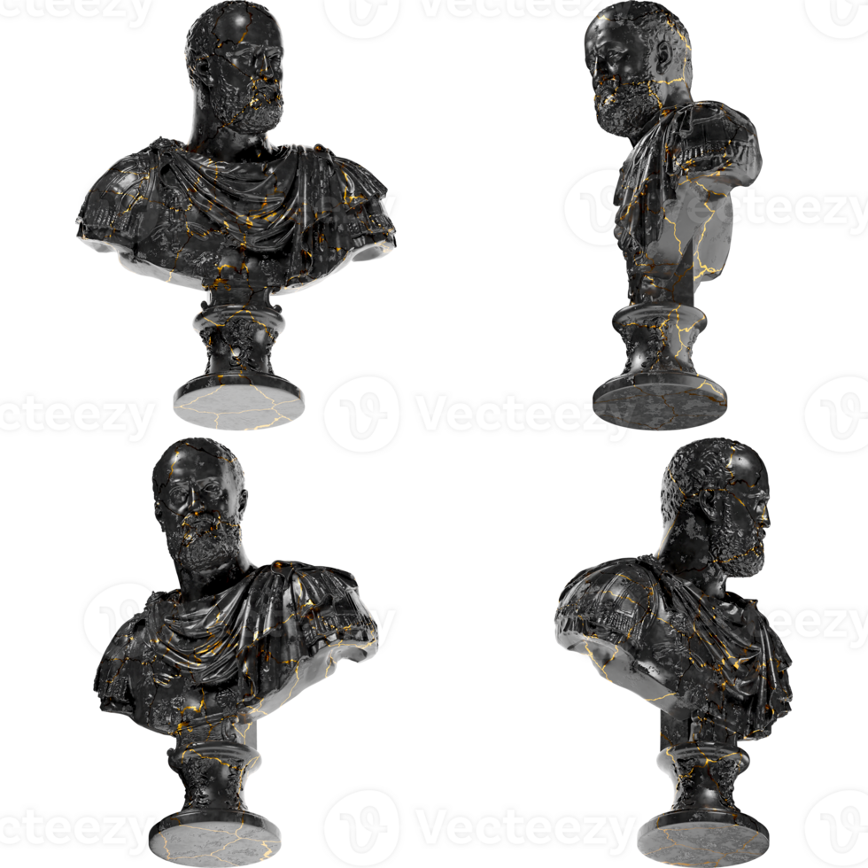 Cosimo I de Medici Black glossy marble and gold statue. Perfect for graphic design, social media png