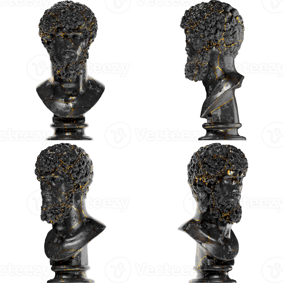 Colossal portrait of Lucius Verus Black glossy marble and gold statue for graphic design, promotions png