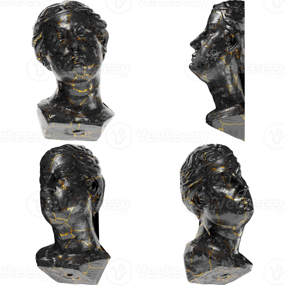 Head of an unwise Virgin A captivating black marble statue with golden accents for artistic projects png