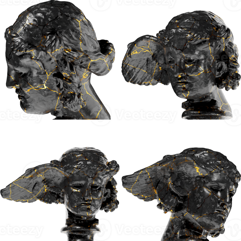 utsökt 3d framställa av de hypos staty, tillverkad i svart glansig marmor med lyxig guld accenter png