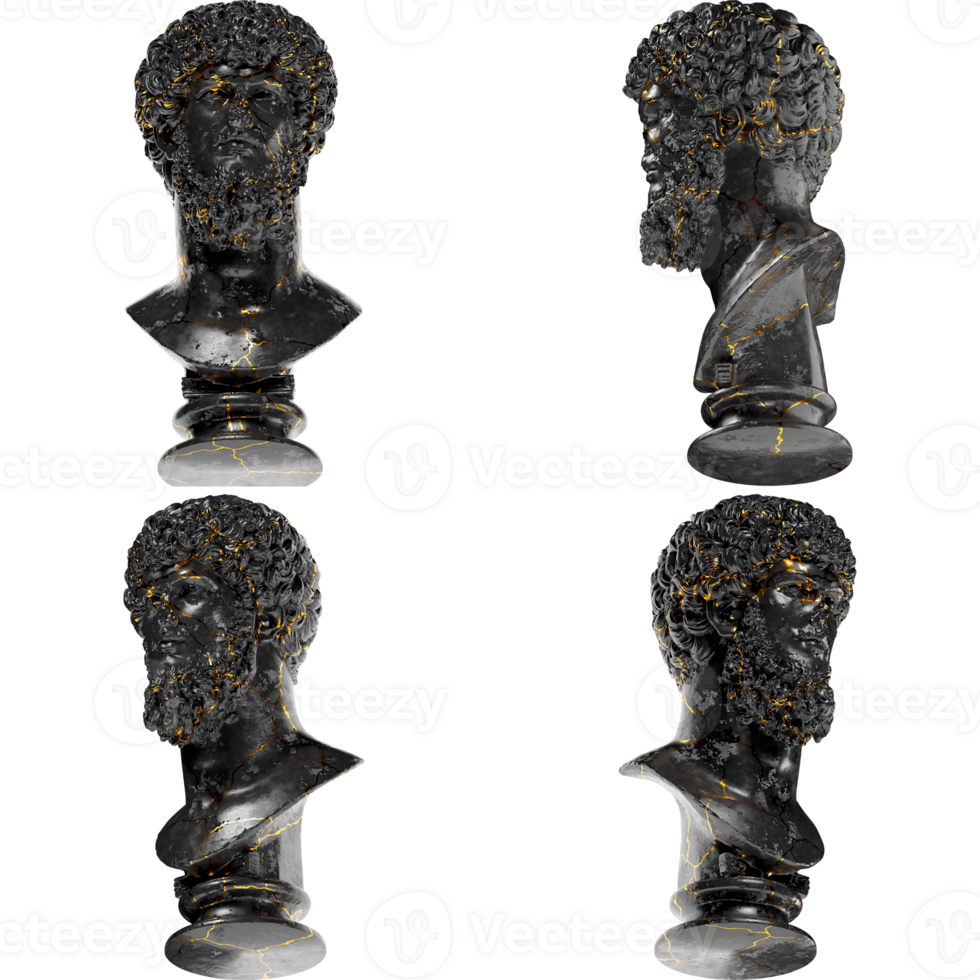 Colossal portrait of Lucius Verus Black glossy marble and gold statue for graphic design, promotions png