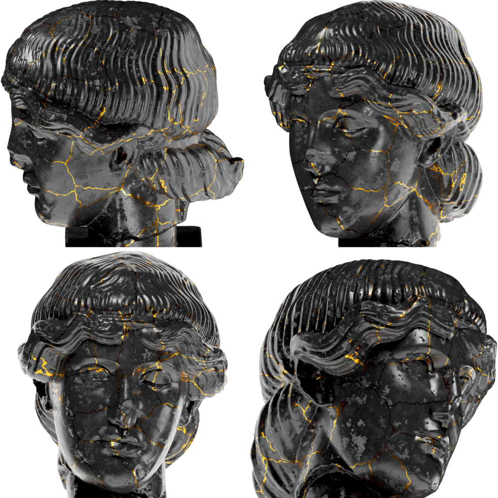 Head of Orpheus A captivating black marble statue with golden accents