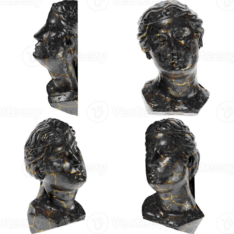 Head of an unwise Virgin A captivating black marble statue with golden accents for artistic projects png