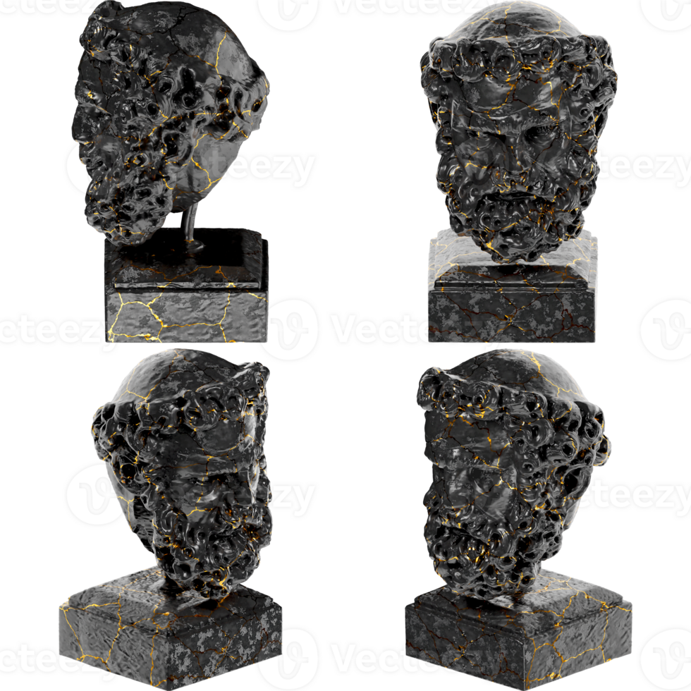 Head of a Bearded Man A captivating black marble statue with golden accents for artistic projects png