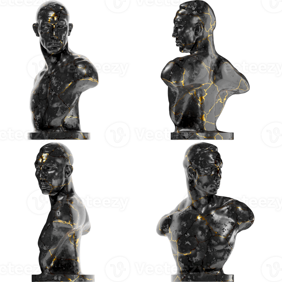 Boxer Emil Andreasen Black glossy marble and gold statue. Perfect for graphic design, social media png