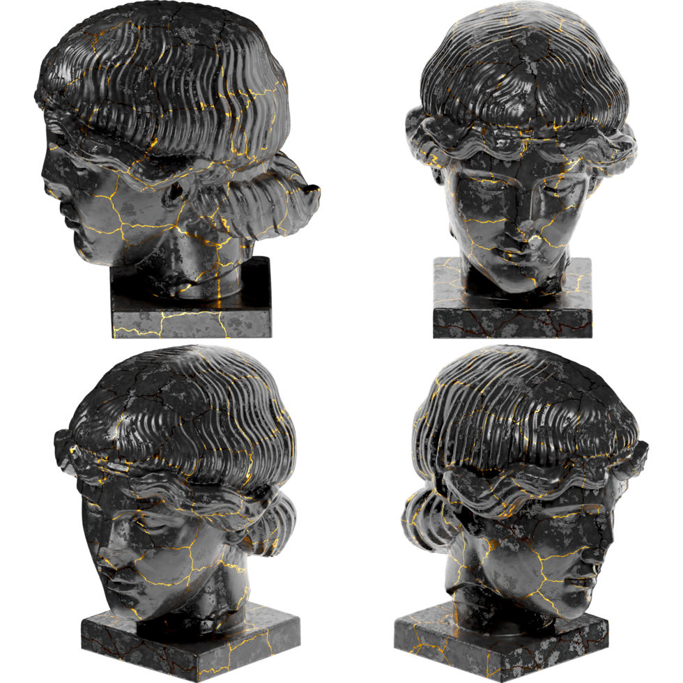 Head of Orpheus A captivating black marble statue with golden accents