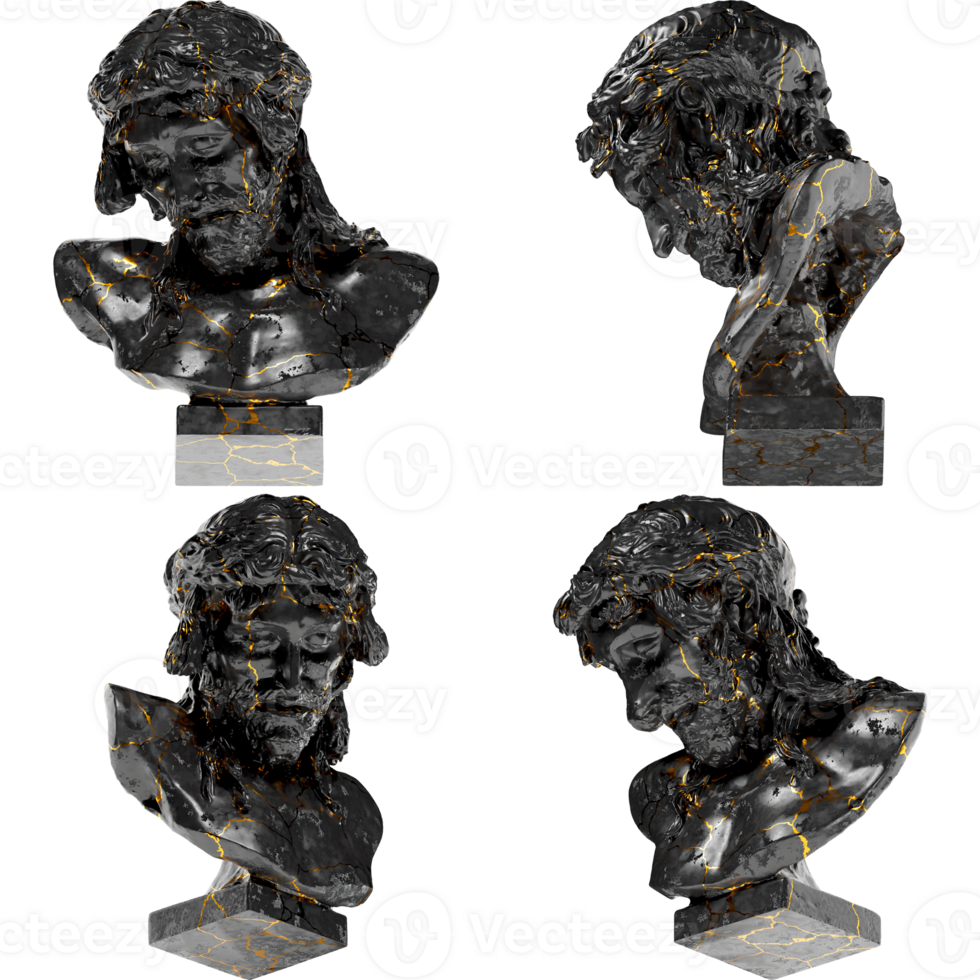 Christ on the Crucifix Black glossy marble and gold statue. for graphic design, religious artwork png