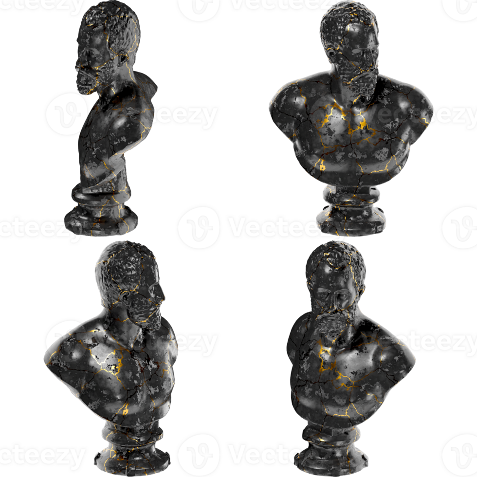 Bust of Ottavio Farnese Black glossy marble and gold statue. Perfect for graphic design, promotions png