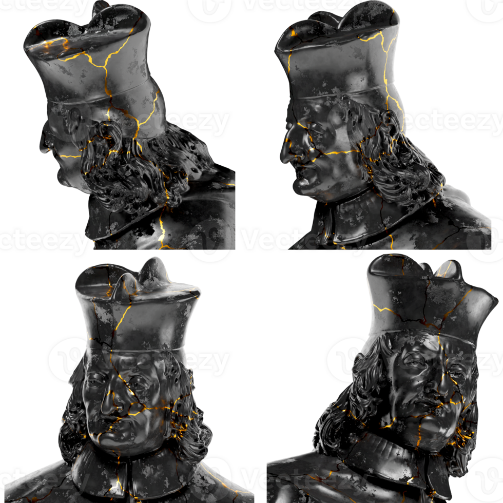 3D render of the Portrait of Cardinal statue blend of black glossy marble and stunning gold accents png