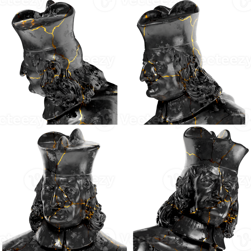 3d framställa av de porträtt av kardinal staty blandning av svart glansig marmor och fantastisk guld accenter png