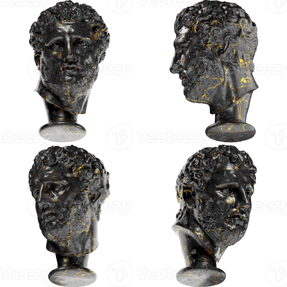 Head of Vatican Apoxyomenos A stunning black marble statue with golden accents for artistic projects png